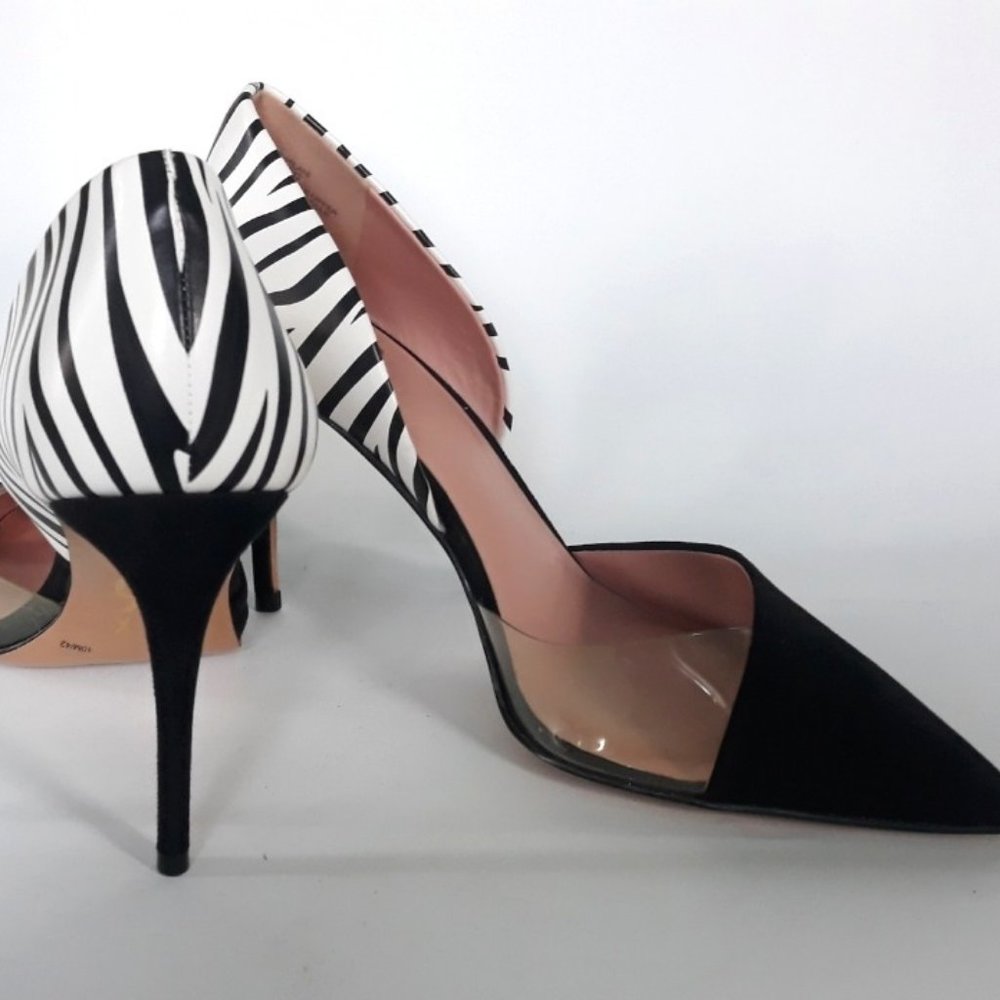 Mix No. 6 Black Pointed Toe Pumps with Zebra Print Heel size 10